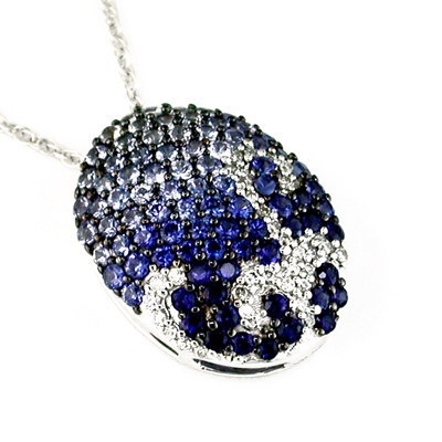 JewelryCastle 31637WGN 14K Diamond and Sapphire Necklace