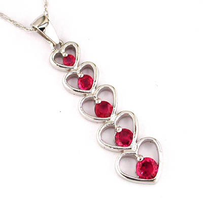 JewelryCastle 31697GN 14K White Gold Heart Ruby Necklace 0.50 Ct Round Rubies ruby heart necklace