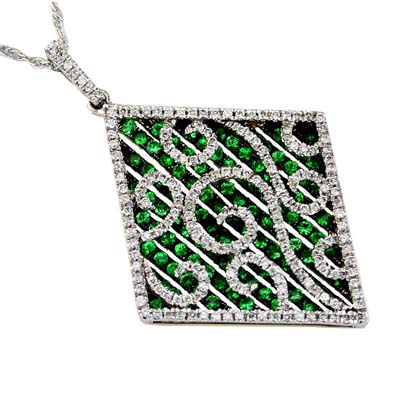 14K Two Tone Diamond and Green Garnet Necklace