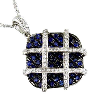 14K White Gold Diamond and Sapphire Necklace