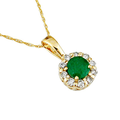 14K Gold Diamond and Emerald Necklace