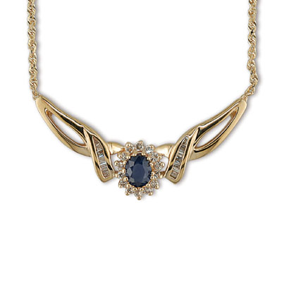 JewelryCastle 3-473-GN 14K Gold Diamond and Sapphire Necklace
