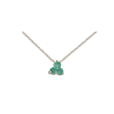 14K White Gold Three Stone Emerald Necklace