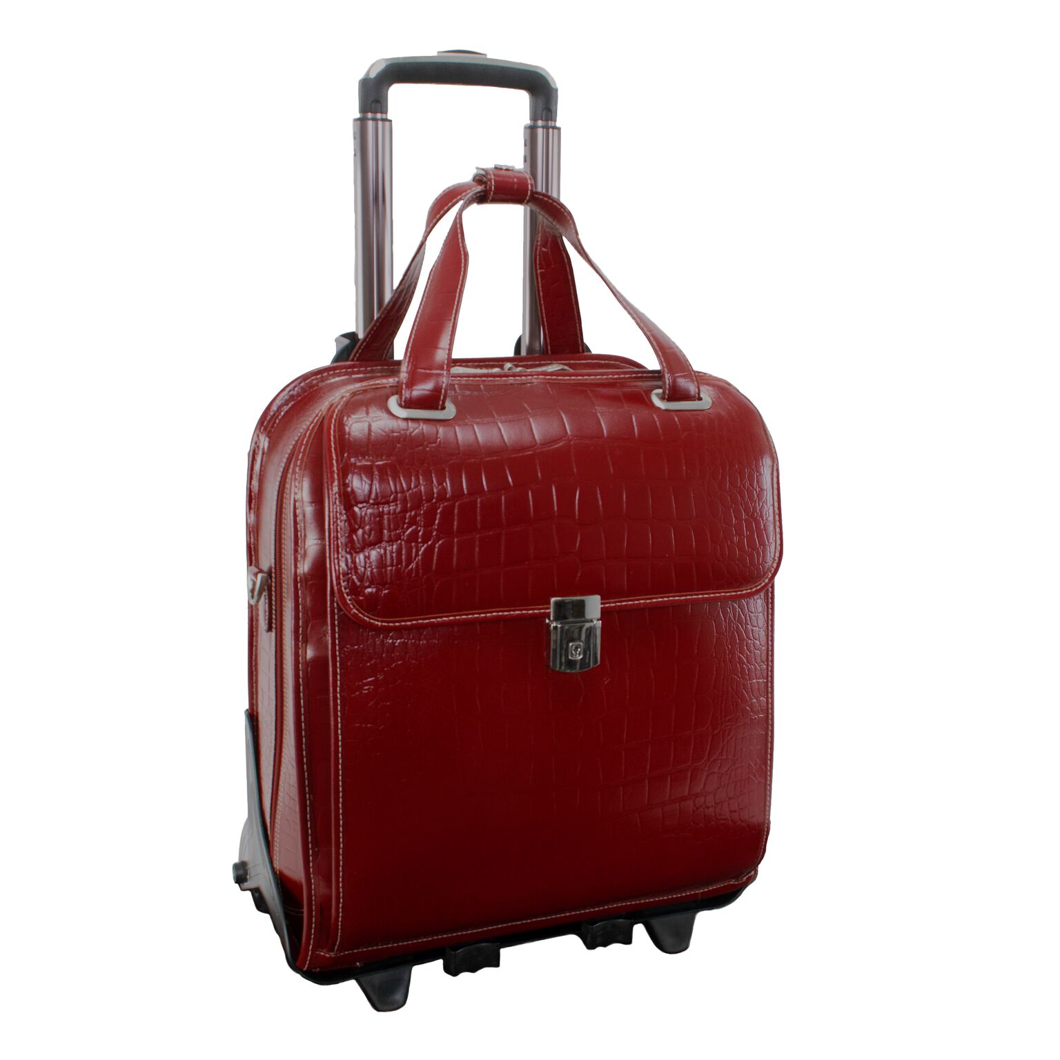 35326 Novembre Red Leather Ladies' Vertical Detachable Wheeled Laptop Case