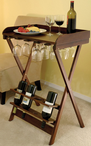 Winsome 94524 Antique Walnut Beechwood WINE TABLE FOLDABLE 4-BTL/12-GLASS