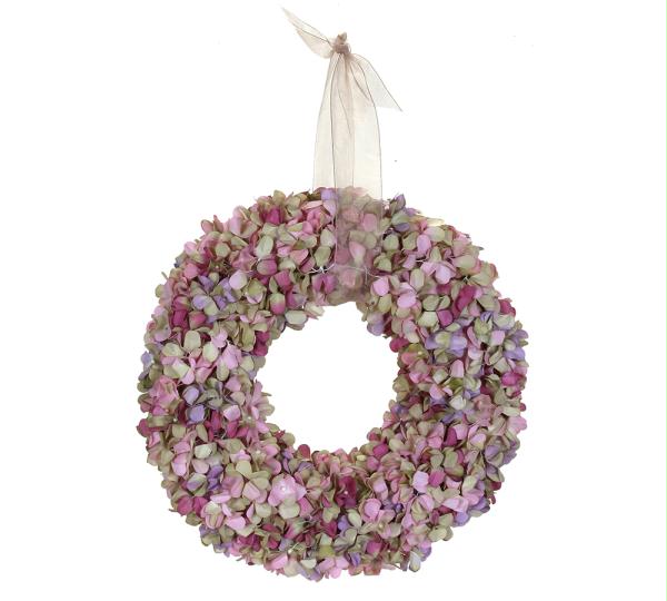 ARTE decor HYDW12R Hydrangea Wreath Large W/ Ribbon In Rose