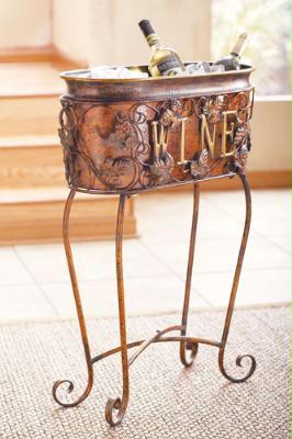 CBK 43679 Wine Cooler with WINE Cutout Word Folding Stand Antique Copper and Gold Finish