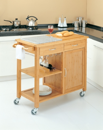 Organize It All 34221 Bamboo Kitchen Cart with Removable Granite