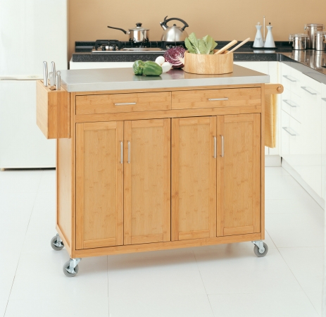 Organize It All 34231 Bamboo Kitchen Cart with Stainless Steel Top