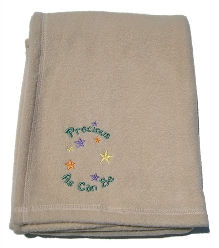 Emerald Baby EB-PACB-CA - Embroidered Fleece Baby Blanket - Precious As Can Be - Camel