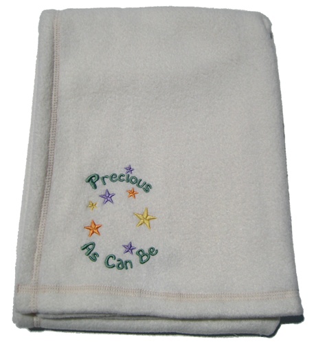 Emerald Baby EB-PACB-CA - Embroidered Fleece Baby Blanket - Precious As Can Be - White