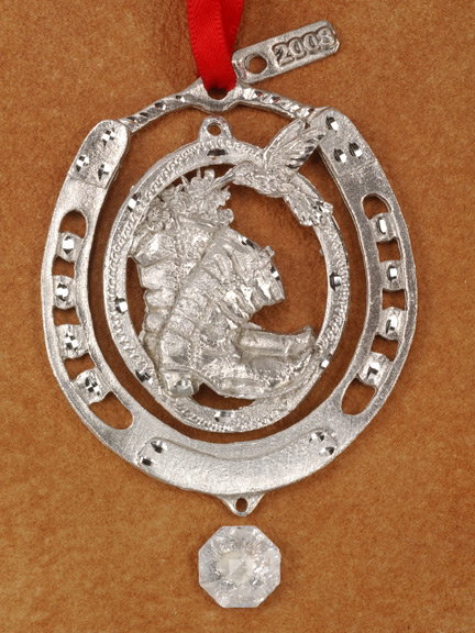 J Strait Designs 18W Boot and Hummingbird Silver Pewter Western Ornament