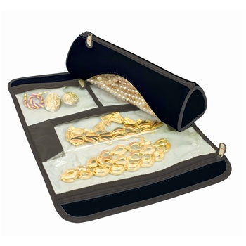 Travelon 62335 Microfiber Jewelry And Cosmetic Clutch With Removable Center Pouch Black