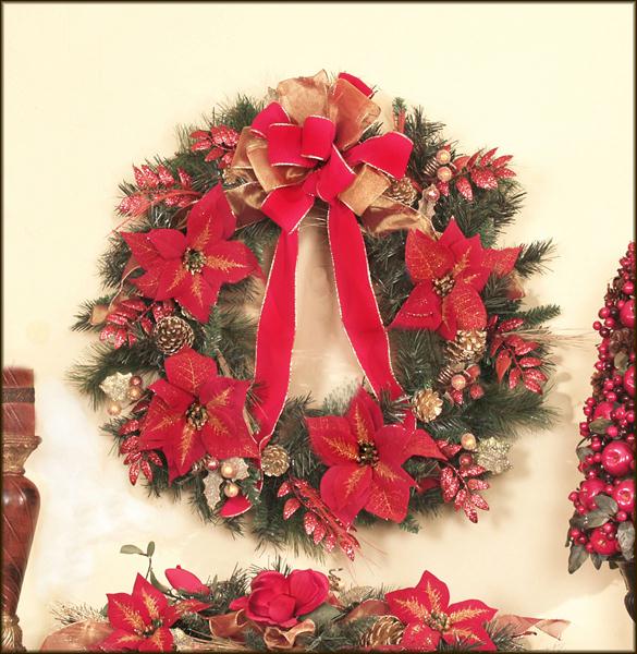 Floral Home Decor CRWR081265 30inch Grande Poinsettia Christmas Wreath