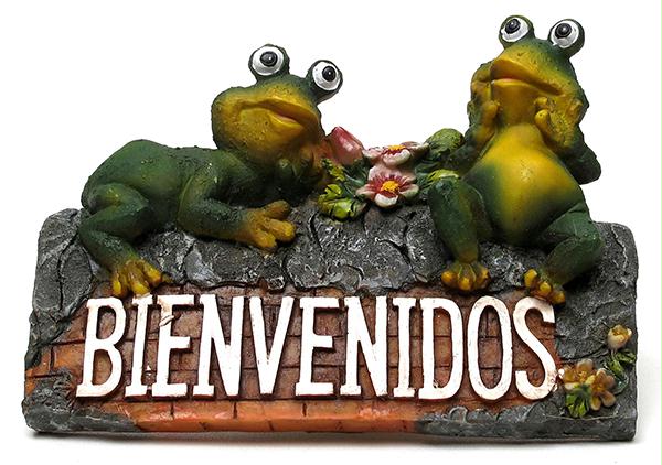 0150-201f 5 3/4" Resin Bienvenidos Frog Plaque