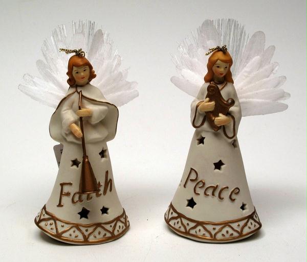 Roman Porcelain Fiber Optic Angel Ornament - Set Of 2