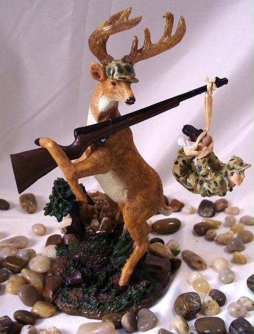 049-13885 7" Stone Resin Deer Gets Hunter Figure