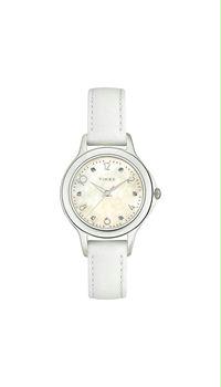 TIMEX T2M575 Women and amp;apos;s Diamond Accented White Leather Strap Watch