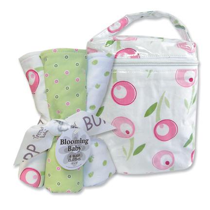 Trend-Lab 21105 Tulip Bottle Bag And Burp Cloth Set