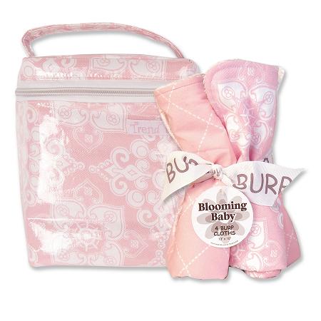 Trend-Lab 21110 Versailles Pink Bottle Bag And Burp Cloth Set