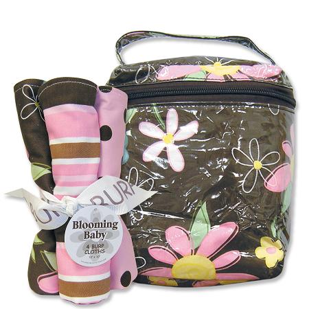 Trend-Lab 21124 Blossoms Bottle Bag And Burp Cloth Set