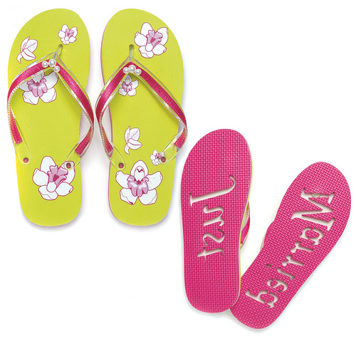 Weddingstar 72143 Large Tropical Orchid Just Married Flip Flop Sandals