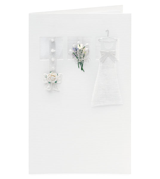 Weddingstar 8150 Ivory Dress on a Miniature Hanger with Bouquet and Bow Greeting Card