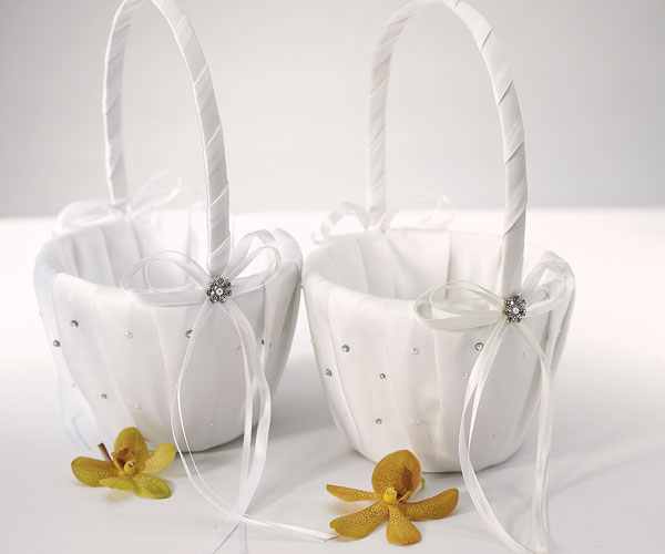 Weddingstar 6145 Scattered Pearls and Crystals Flower Girl Basket- White