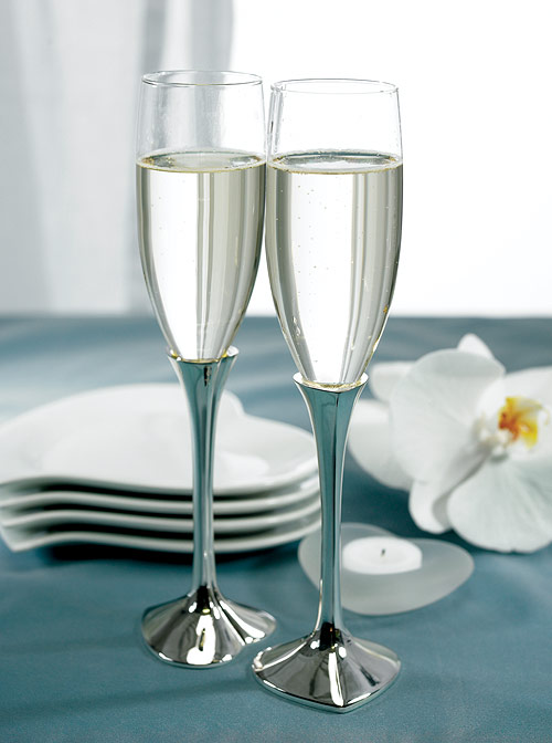 Weddingstar 8434 Silver Plated Heart Stem Glass Flutes