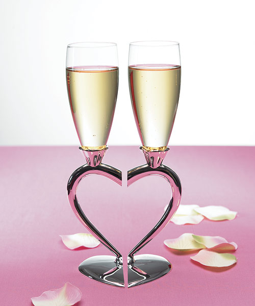 Weddingstar 8441 Silver Plated Interlocking Heart Stems with Glass Flutes