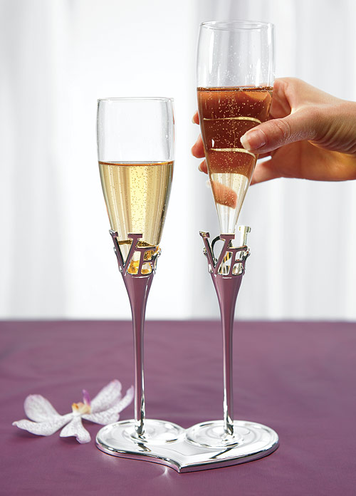 Weddingstar 8544 Silver Plated Love Stem Champagne Holder and Glass Flutes
