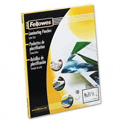Fellowes 52454 Clear Laminating Pouches 3mm 9 X 11-1/2 100 Pack