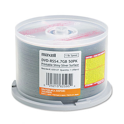 Maxell 635127 DVD-R Discs 4.7GB 8x Spindle Shiny Silver 50 Pack