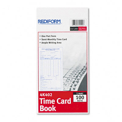 4k402 Employee Time Card Semi-monthly 4-1/4 X 8 100 Per Pad