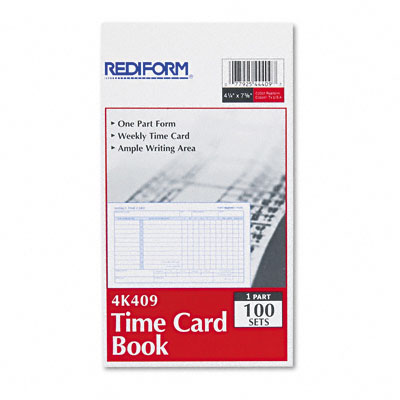 4k409 Employee Time Card Weekly 4-1/4 X 7 100 Per Pad