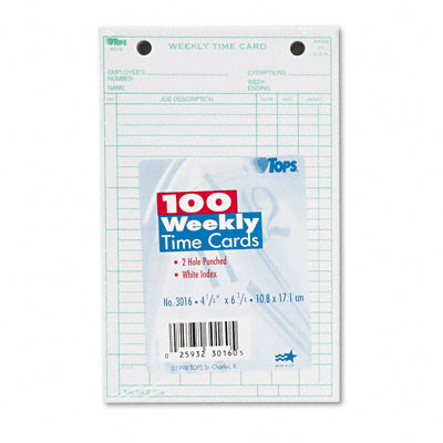 3016 Employee Time Card Weekly 4-1/4 X 6-3/4 100 Per Pack