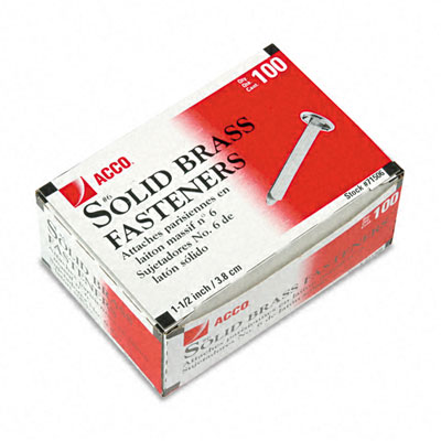 Acco 71506 Brass Prong Paper File Fasteners 1-1/2 Long 100 per Box