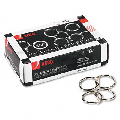 Acco 72201 Metal Book Rings 3/4 Diameter 100 Rings Per Box