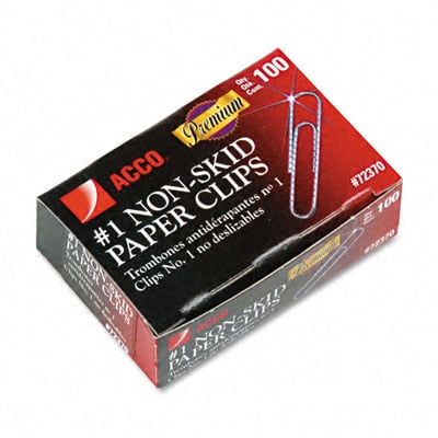 Acco 72370 Nonskid Premium Paper Clips Wire No. 1 Silver 100/box 10 Boxes Pack