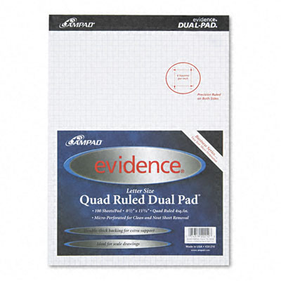 20210 Evidence Quad Dual-pad Quadrille Rule Letter White 100-sheet Pads