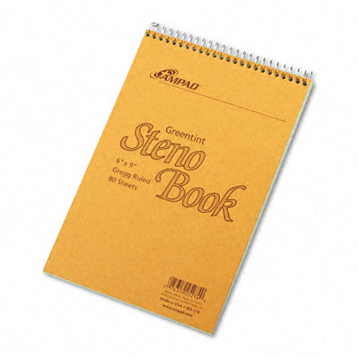 25274 Spiral Steno Book Gregg Rule 6 X 9 Green Tint 80 Sheets