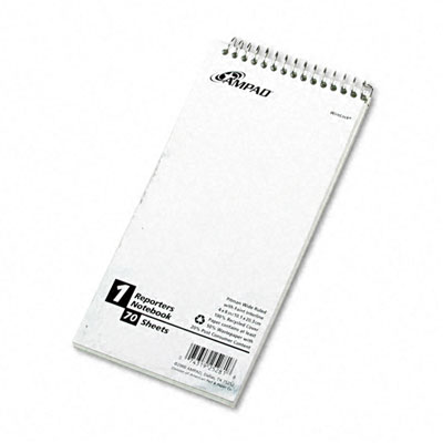 25281 Reporter Spiral Notebook Pitman Rule 4 X 8 White 70 Sheets