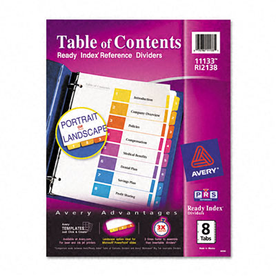 11133 Ready Index Contemporary Table Of Contents Divider 1-8 Multi Letter