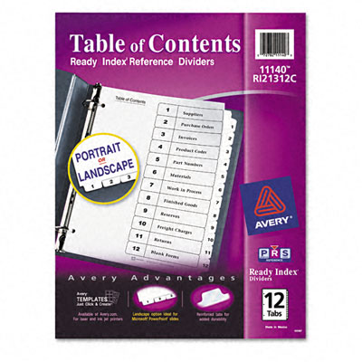 11140 Ready Index Classic Tab Titles 12-tab 1-12 Letter Black/white 12 Per Set