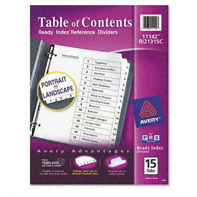 11142 Ready Index Classic Tab Titles 15-tab 1-15 Letter Black/white 15 Per Set