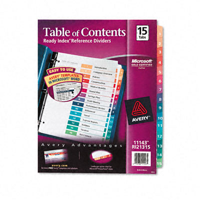 11143 Ready Index Contemporary Table Of Contents Divider 1-15 Multi Letter