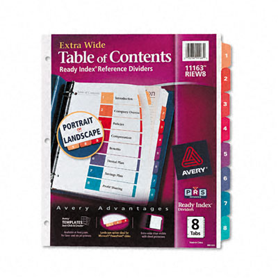 11163 Extrawide Ready Index Dividers Eight-tab 9 1/2 X 11 Assorted Eight Per Set