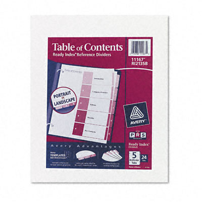 11167 Ready Index Table/contents Dividers Five-tab Letter Assorted 24 Sets Per Box