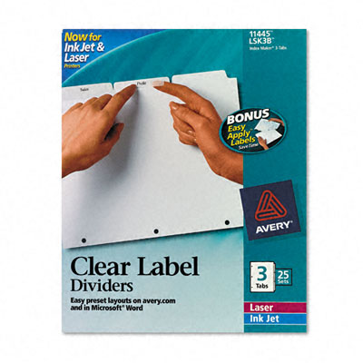 11445 Index Maker Clear Label Punched Dividers Three-tab Letter White 25 Sets