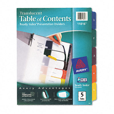 11816 Ready Index Table/contents Dividers Five-tab Letter Assorted Five Per Set